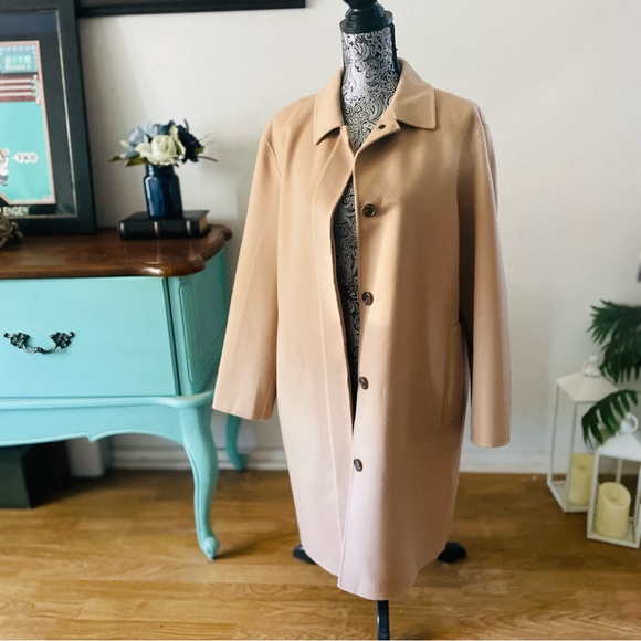 Theory Kaiter Wool & Cashmere Coat in Buckwheat / Dark Elm Size Large - Picture 7 of 9